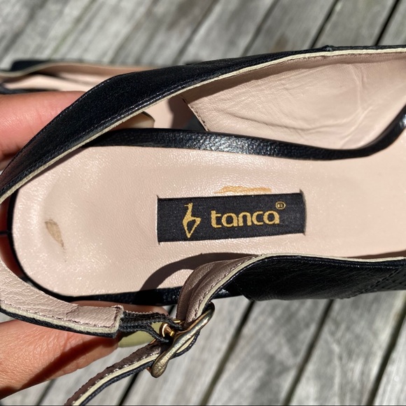 🖤 TANCA BLACK LEATHER BOW DETAIL ROUND TOE OPEN HEEL CLASSIC HEELS! - Picture 8 of 16